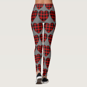 Buffalo Plaid Hearts, Trendig Red Black, Mönster Leggings