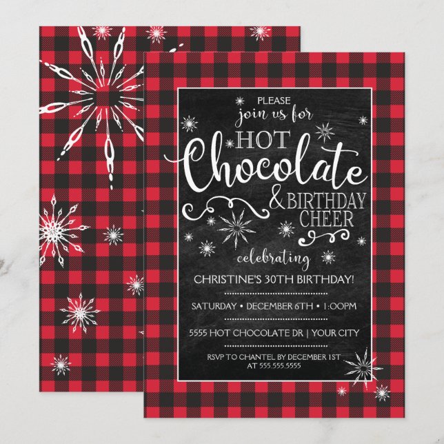 Buffalo Plaid Hett Chocolate Birthday Inbjudan (Fram/baksida)