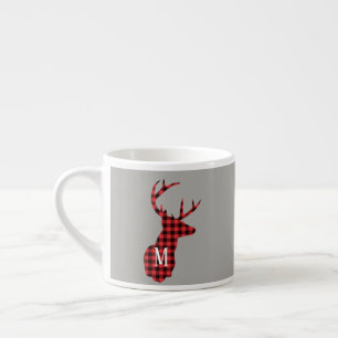 Buffalo Plaid Hjort Head Red Black Monogram Espressomugg