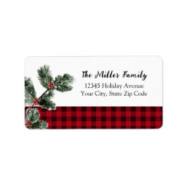 Buffalo plaid jul greenery helgdag adress adressetikett