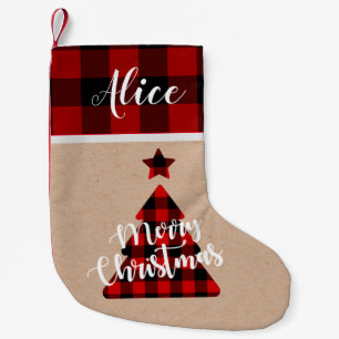 Buffalo plaid Julgran monogram Stocking Liten Julstrumpa
