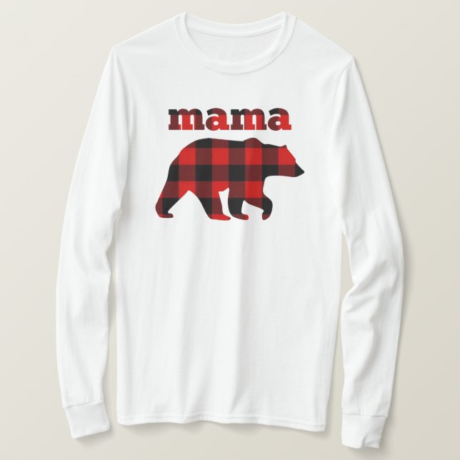 Buffalo plaid Mamma Bear Long-sleeve T Shirt (Design framsida)