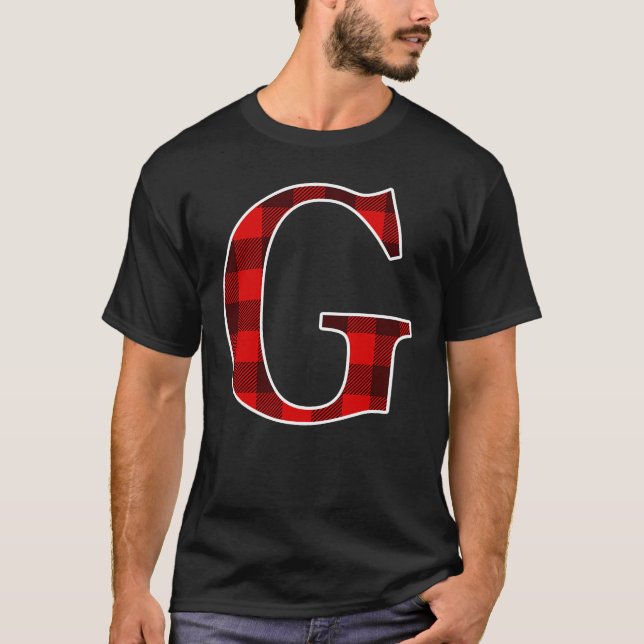 Buffalo Plaid Monogram Letter G Matching Holiday T Shirt (Framsida)