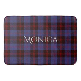 Buffalo plaid navy blue red monogram name badrumsmatta