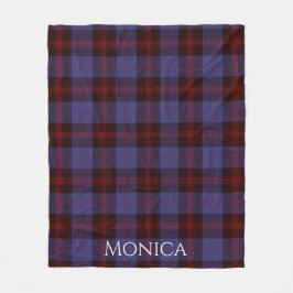 Buffalo plaid navy blue red monogram name fleecefilt