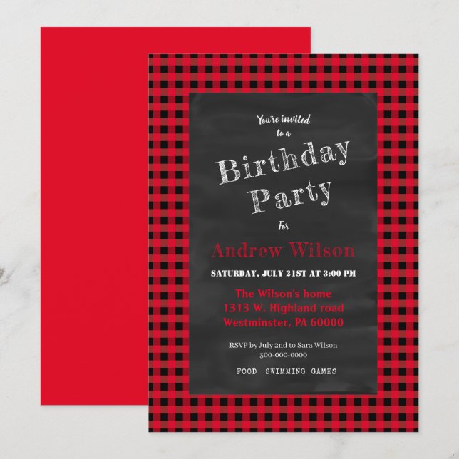 Buffalo plaid party inbjudningar (Fram/baksida)