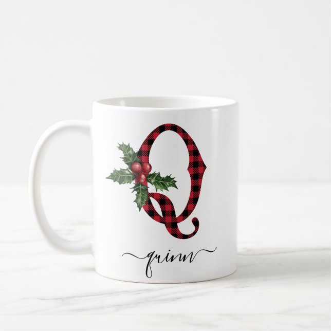 Buffalo Plaid Q Monogram jul kaffemugg (Vänster)