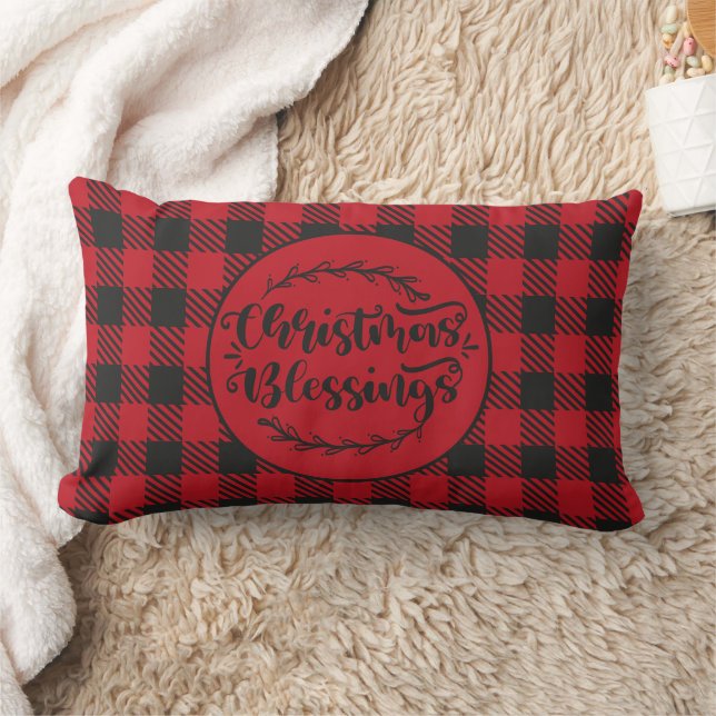 BUFFALO PLAID RED OCH BLACK CHRISTMAS HÄLSNING LUMBARKUDDE (Filt)