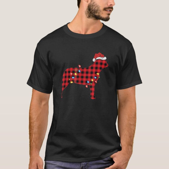 Buffalo Plaid Santa Australian Cattle Dog Christma T Shirt (Framsida)
