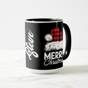 Buffalo Plaid Santa Hatt med Anpassningsbart Namn Mugg