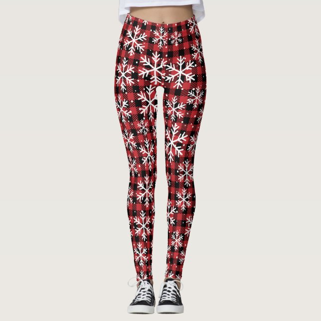 Buffalo Plaid Snöflinga Vintermönster Leggings (Framsida)