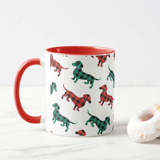 Buffalo Plaid Tartan Jul Dachshunds Mugg (Med munk)