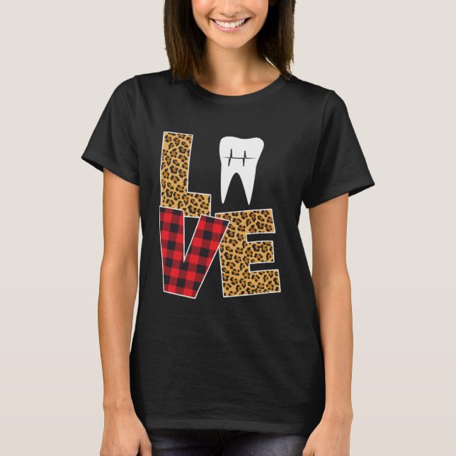 Buffalo Plaid Toothpaste & Tooth Dentist Valentine T Shirt (Framsida)
