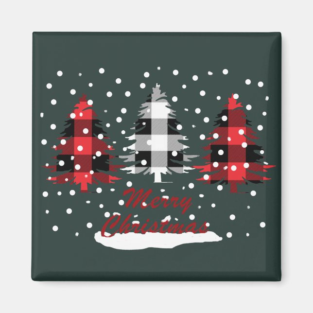 buffalo plaid träd decor-banderoll magnet (Framsidan)