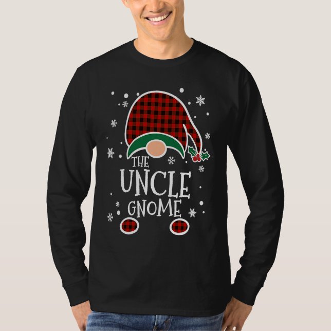 Buffalo Plaid Uncle Gnome  Christmas Family Matchi T Shirt (Framsida)