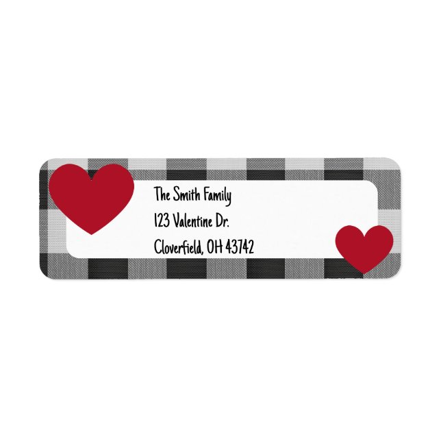 Buffalo Plaid Valentine Modern Neutral Heart Returadress Etikett (Framsidan)
