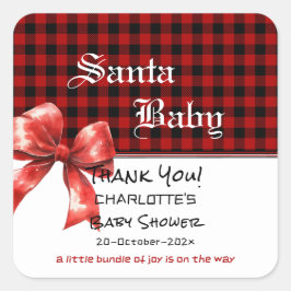 Buffalo Plaid Watercolor Red Bow Baby Shower Fyrkantigt Klistermärke