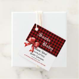 Buffalo Plaid Watercolor Red Bow Baby Shower Gåvor Etiketter