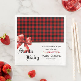 Buffalo Plaid Watercolor Red Bow Baby Shower Pappersservett