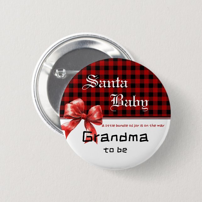 Buffalo Plaid Watercolor Red Bow Grandma-to-be Knapp (Framsida & baksida)