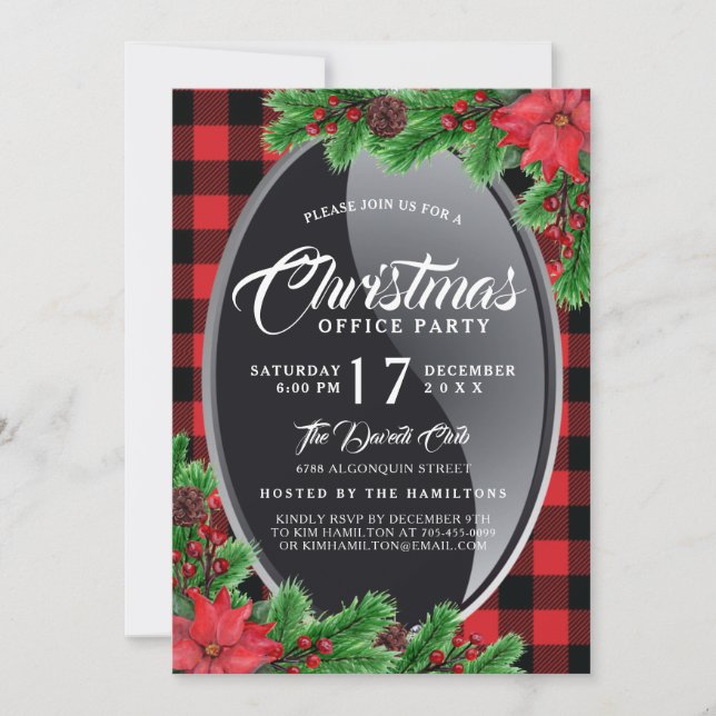Buffalo Plaid with Poinsettia Party bjudan Inbjudningar (Framsida)