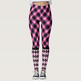 Buffalo Play & Argyle i Fuchsia & Black Leggings