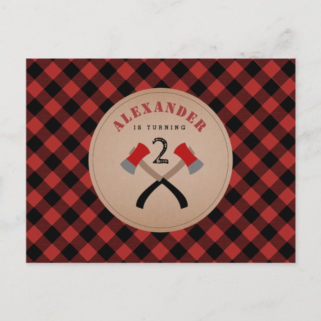 Buffalo Play Ax Woodland Lumberjack Birthday Inbjudan Vykort (Framsida)