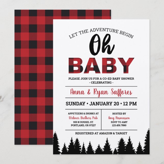 Buffalo Play Baby Shower-inbjudan - Oh Baby Inbjudningar (Fram/baksida)
