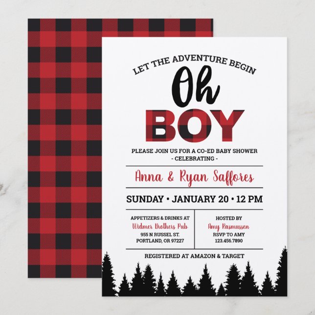 Buffalo Play Baby Shower-inbjudan - Oh Boy Inbjudningar (Fram/baksida)