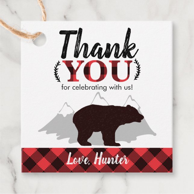 Buffalo Play Bear Lumberjack Birthday Gåvor Etiketter (Framsida)