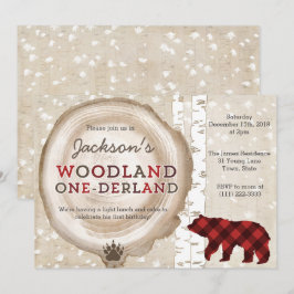 Buffalo Play Bear Unge Winter Forest 1 Birthday Inbjudningar