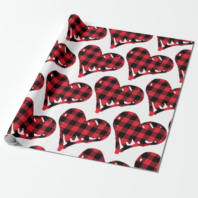 Buffalo Play Black Red Hand plockade Hearts Presentpapper (Utrullad)