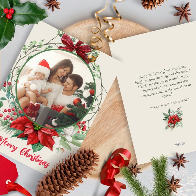 Buffalo Play Bow Wandeand Poinsettias Holly Berrie Julkort (Skapare uppladdad)