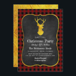 Buffalo Play Chalkboard-julafton Party Inbjudningar<br><div class="desc">Julens kallelse till den rustiska kritan i party med en buffelplatta i mönster och en hjort i guld och omvänt anpassade till dina evenemangsspecifikationer.</div>