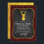 Buffalo Play Chalkboard-julafton Party Inbjudningar<br><div class="desc">Julens kallelse till den rustiska kritan i party med en buffelplatta i mönster och en hjort i guld och omvänt anpassade till dina evenemangsspecifikationer.</div>