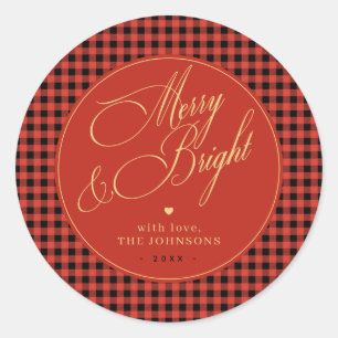 Buffalo Play Gingham Red Check Merry och Bright Runt Klistermärke