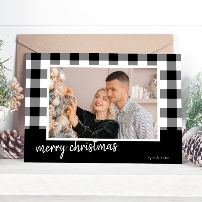 Buffalo Play God jul Photo-julkort (Buffalo Plaid Merry Christmas Photo Christmas Card)