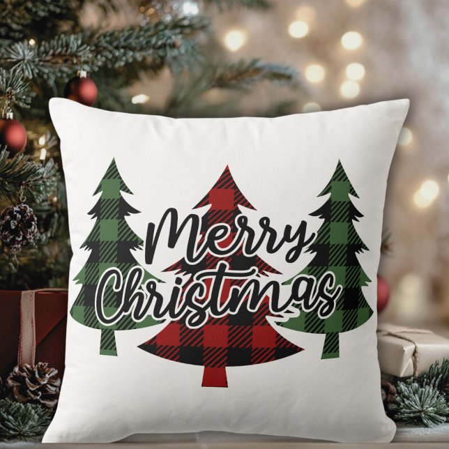 Buffalo Play God jul Träd Helgdag Kudde (Buffalo Plaid Merry Christmas Trees Holiday Throw Pillow)