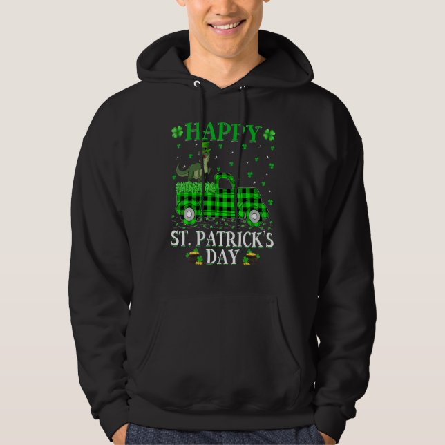 Buffalo Play Grönt Lastbil Dinosaur T Rex St. Patr Hoodie (Framsida)