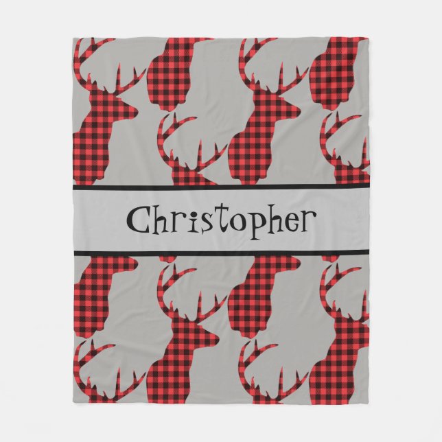 Buffalo Play Hjort Head Red Black Pojke Fleecefilt (Framsidan)