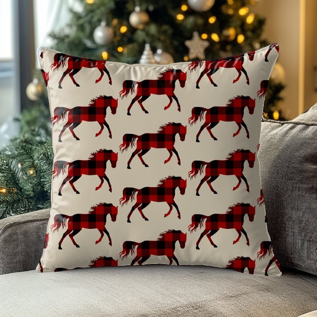 Buffalo Play Horse Southwest Westernare Gingham Kudde (Skapare uppladdad)