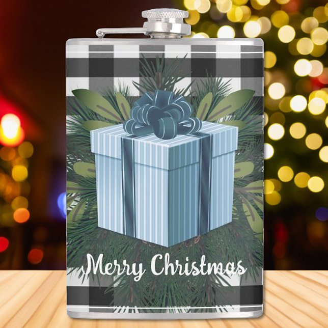 Buffalo Play-julgåva | Blå Fickplunta (Blue Buffalo Plaid Christmas Gift Flask)