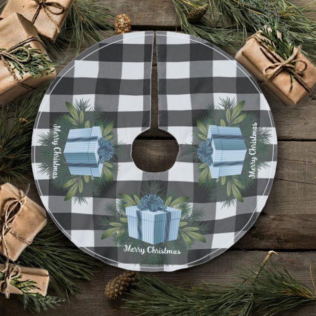 Buffalo Play-julgåva | Blå Julgransmatta Borstad Polyester (Blue Buffalo Plaid Christmas Gift Tree Skirt)