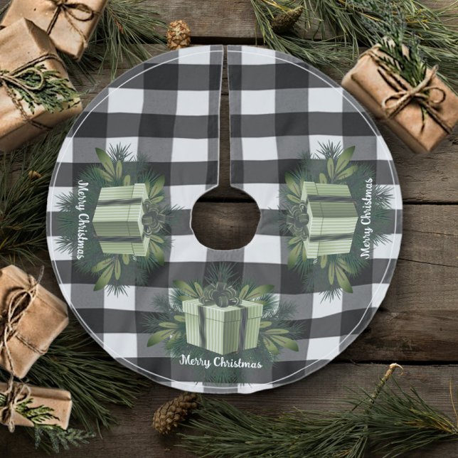 Buffalo Play-julgåva | GRÖNT Julgransmatta Borstad Polyester (Green Buffalo Plaid Christmas Gift Tree Skirt)