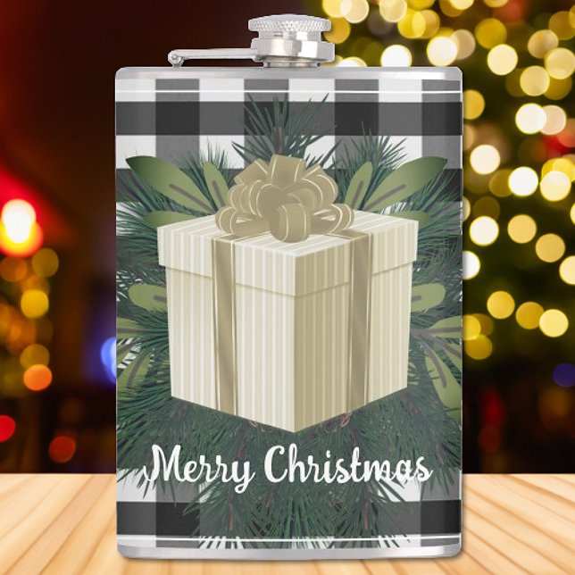 Buffalo Play-julgåva | GULD Fickplunta (Gold Buffalo Plaid Christmas Gift Flask)