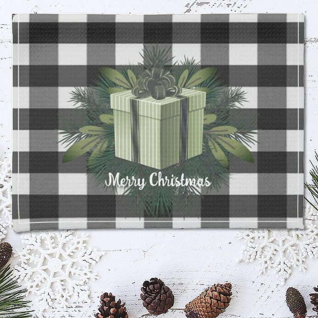 Buffalo Play-julgåva | Helgdag för Grönt Kökshandduk (Green Buffalo Plaid Christmas Gift Holiday Kitchen Towel)