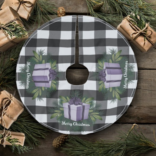 Buffalo Play-julgåva | LILA Julgransmatta Borstad Polyester (Purple Buffalo Plaid Christmas Gift Tree Skirt)