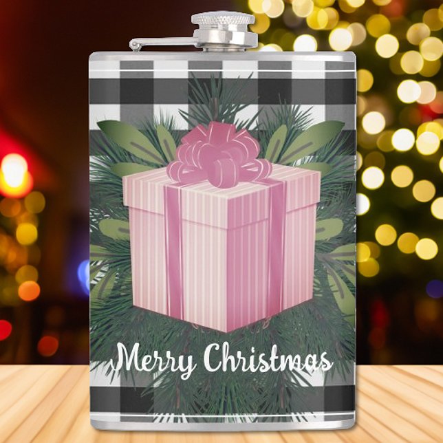Buffalo Play-julgåva | ROSA Fickplunta (Pink Buffalo Plaid Christmas Gift Flask)