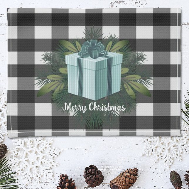 Buffalo Play-julgåva | Teal Helgdag Kökshandduk (Teal Buffalo Plaid Christmas Gift Holiday Kitchen Towel)