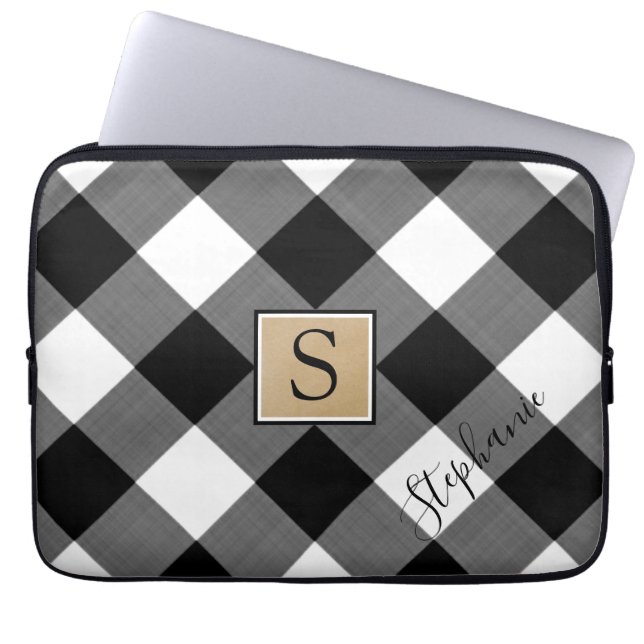 Buffalo Play Monogram Namn Black White Laptop Fodral (Framsidan)